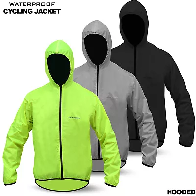Mens Cycling Hooded Jacket High Visibility Waterproof Running Top Rain Coat • $19.99