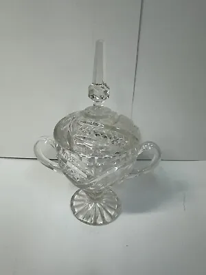 Vintage Cut Glass Crystal Sugar Bowl With Lid Wheat Design 7.5  Tall • $25