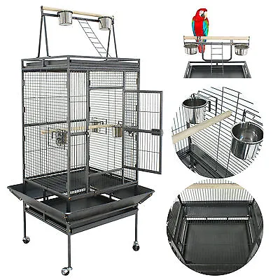 Bird Cage 68  Large Play Top Parrot Finch Cage Macaw Cockatoo With Rolling Stand • $137.58