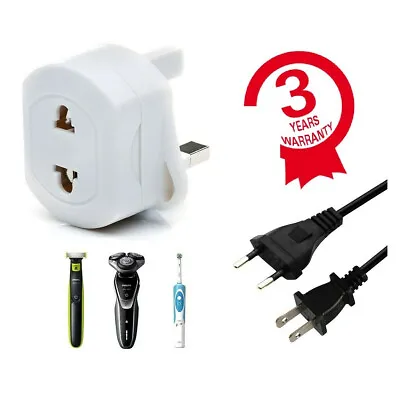 £5.89 • Buy 2 X 2Pin To 3Pin UK Shaver Adapter Plug Socket Converter EU European Euro Europe