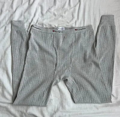 Vintage Champion Grey Ribbed Long John Underwear Briefs Large 36-38 USA • $29