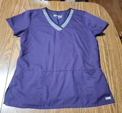 $5 • Buy Grey's Anatomy By Barco Scrub Top L Large  Purple Gray Women's Medical Nursing