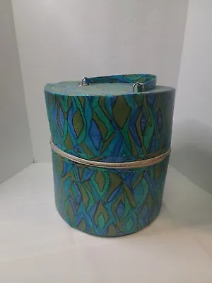 Vintage 60’s / 70's Flower Power Mod Wig Case Hat Box Zippered Travel Case Aqua  • $65