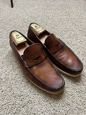 Magnanni Spain Penny Loafers Dress Shoes Mens Size 9.5 Brown Leather Slip On • $39.99