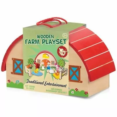 Tobar Wooden Farmset - 20579 Wood Farm Animal Model Set Kids Toy Chicken Pig • £44.49