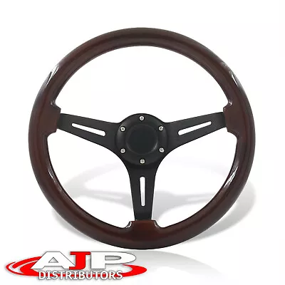 6 Bolts Aluminum Brown Wood Deep Dish Steering Wheel W/ Horn Universal 14  350mm • $54.99