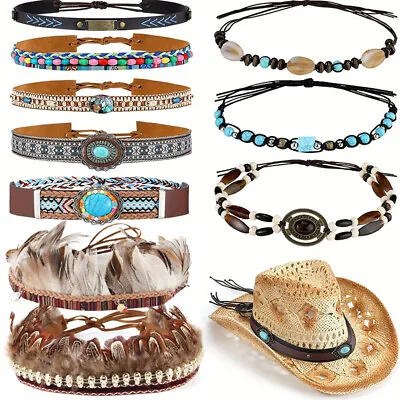 1PC Cowboy Hat Band Replacement Handmade Ethnic Western Hat Belts Adjustable • £3.98