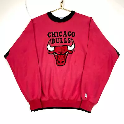 Vintage Chicago Bulls The Game Sweatshirt Crewneck Size Large Made Usa Nba Red • $42.49