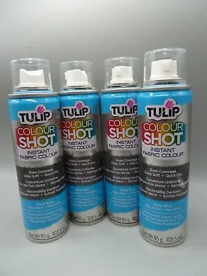 NEON BLUE FABRIC SPRAY X 4 PAINT PERMANENT COLOUR TOP QUALITY QUICK DRY TULIP • £8.99