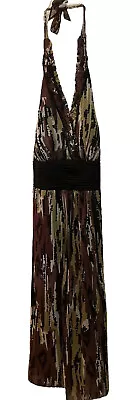 Sangria Woman Halter Maxi Dress NWT Lined Stretch Sleeveless Size 14 Animal • $21.95