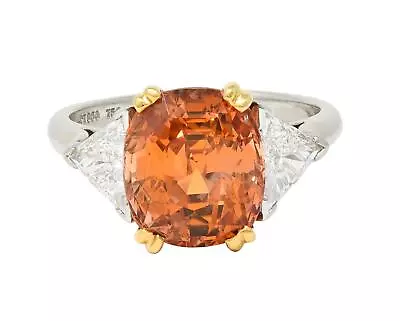Tiffany & Co. 8.61 CTW Orange Sapphire Diamond 18 Karat Gold Platinum Ring • $37000