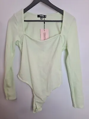 Missguided Long Sleeve Sweetheart Neck Green Bodysuit Size 12 **** V222 • £8.54