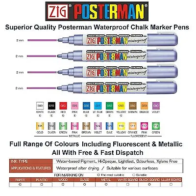 Zig Posterman Medium 2mm Chalk Marker Pen Pens Waterproof Whiteboard Glass Metal • £2.39