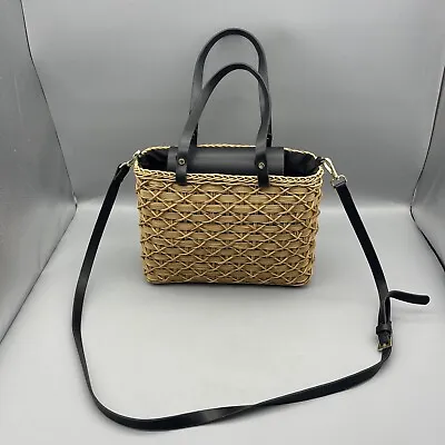Zara Basic Collection Woven Rattan Wicker Purse With Black Handle & Strap • $17.99