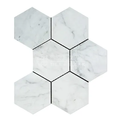 Carrara White Italian (Bianco Carrara) Marble 5 Inch Hexagon Mosaic Tile • $14