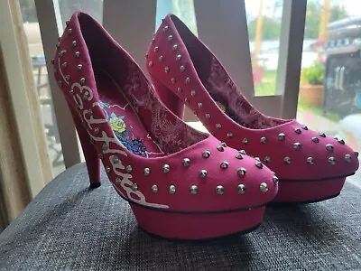 Ed Hardy Authentic Herve Studded 5 Inch Heel Platform Shoe Pink Size 9 • $26.99