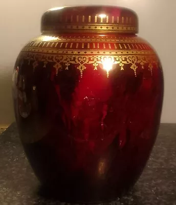 Antique Art Deco Keeling & Co Losol Ware Pottery Rouge Royal Red Gilt Ginger Jar • £22.99