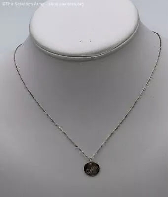 Tiffany & Co. Sterling Silver Rolo Necklace W/ Round Etched 'M' Pendant 3.1g • $19.99