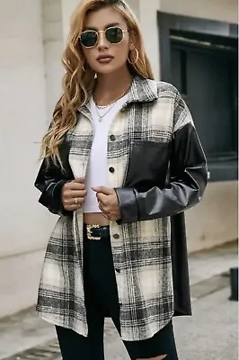 Shein Curve Plaid Shirts For Women Flannel Plus Size Long Leather Sleeve 4XL • £28.55