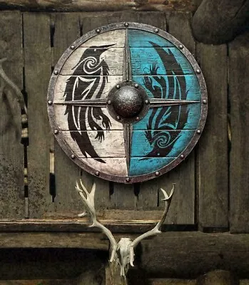 24  Medieval Larp Warrior Wooden & Steel Viking Round Shield Halloweeen Shield • $79.99