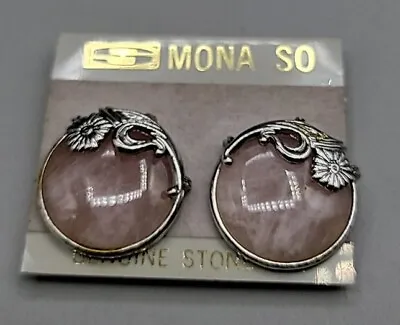 Vintage Mona So Genuine Stone Pink Clip-on Earrings • $12.60