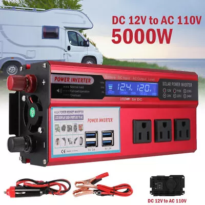 5000W Car Power Inverter DC 12V To AC 110V Pure Sine Wave Solar Converter LCD • $48.89