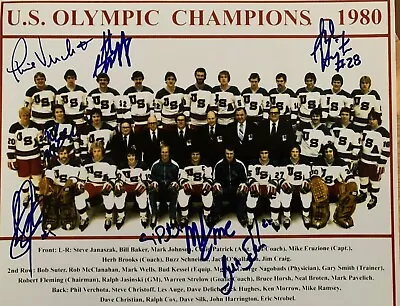 1980 USA OLYMPIC HOCKEY GOLD MEDAL 7 SIGNED TEAM 8x10 ERUZIONE VERCHOTA • $150