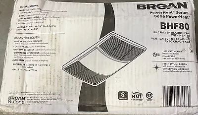 $89.96 • Buy Broan 80 CFM PowerHeat Exhaust Fan With 1300W Heater Model BHF80
