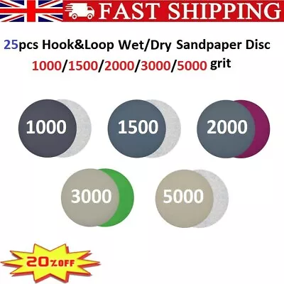 25X 75mm 3  Wet/Dry Hook&Loop Sanding Discs Mixed 1000-5000 Grit Orbital Sander • £5.32