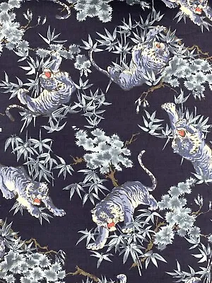 Japanese Cotton Fabric Tiger Tattoo Blue  Jungle Oriental Chinoiserie Upholstery • £8.08