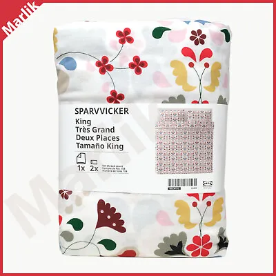 Ikea Sparvvicker King Size Duvet Cover + 2 Pillowcases Cotton White Floral NEW • £63.66