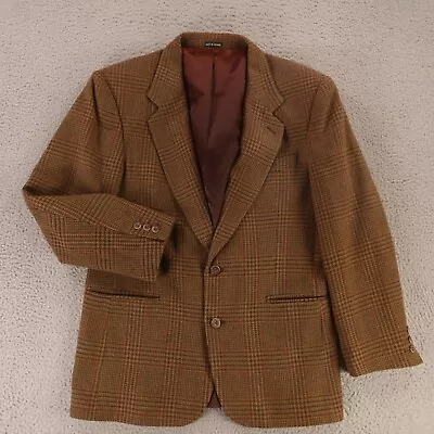 VINTAGE Tweed Jacket S Brown Glen Plaid 100% Wool Blazer Made In Ukraine 38R • $79.97