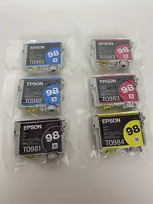6 NEW Genuine EPSON 98 Ink CYAN MAGENTA YELLOW Black Cartridges Sealed • $29.99