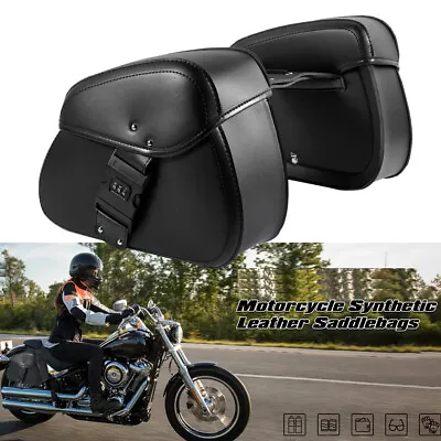 Motorcycle PU Leather Pouch Panniers Black 2Side Saddle Bag Saddlebags Bags Tool • $65.99