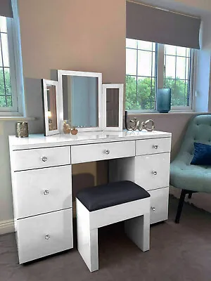 £188.99 • Buy Mirrored Furniture Glass White Dressing Table Bedroom Console Bevelled Venetian
