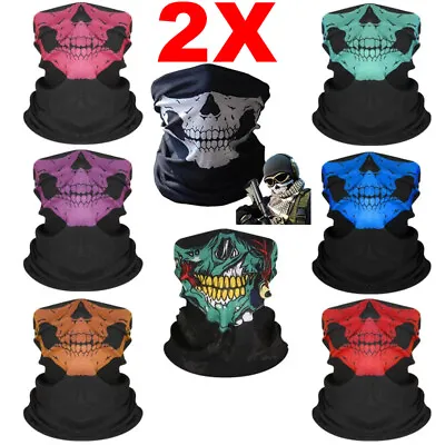 Half Skull Mask 2pcs Face Mask Skeleton Halloween Bike Balaclava Fancy Dress • £2.39