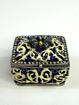 Enamel Jeweled Hinged Trinket Box Rectangle Butterfly • $10.99