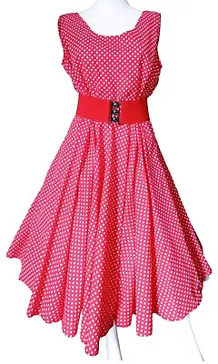 1950s Vintage Retro Rockabilly Circle Dress Red Polka Dot Handmade Choice Ofsize • £29.99