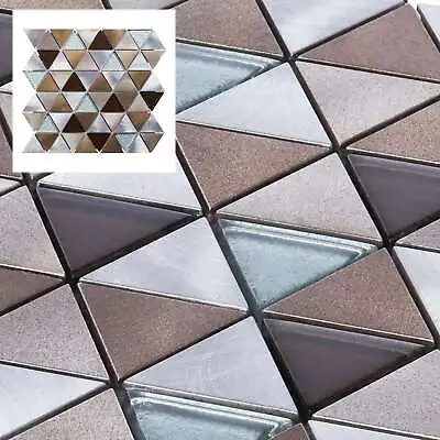 Brown Gray Aluminum Metal Crystal Glass Triangle Mosaic Tile Kitchen Backsplash • $3.99