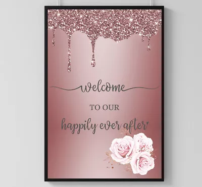 £5.49 • Buy Pink HOME PRINT Happily Ever After GLITTER POSTER PICTURE WALL ART Bedroom A4