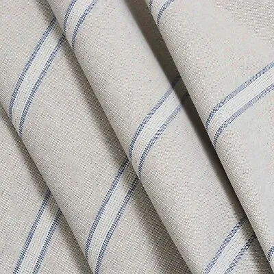 French Linen Double Stripe Double Width Fabric Blue | 280cm | Curtains Cushions • £1.79