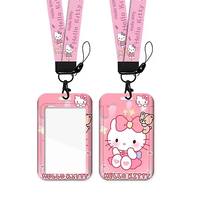 Hello Kitty Key Chain ID Credit Card Holder With Breakaway Lanyard Metal Keyring • $8.89