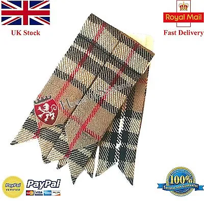 Men’s Scottish Kilt Hose Sock Garter Flashes Camel Thompson Tartan Acrylic Wool  • £4.99