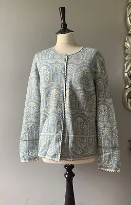 OLEANA Beautiful Fair Isle Merino Silk Soft Knitted Cardigan In Sz XL Ch 46  • £10.50