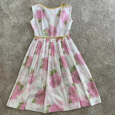 Vintage 1950s L'AIGLON Floral Fit Flare Full Skirt Sleeveless Dress M L 42 B • $85