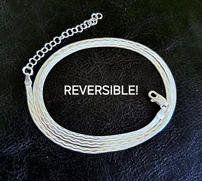 ⛓️reversible! 18-20  Italy 925 Sterling Wavy/ Classic Herringbone Chain Necklace • $24