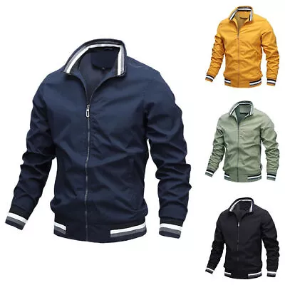 Mens Classic Retro Bomber Jacket Casual Scooter Zip Up Coat Outerwear Tops UK • £15.49