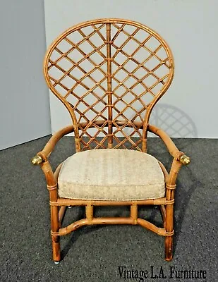 Vintage Mid Century Bamboo Rattan Ficks Reed Peacock Accent Wing Back Chair  • $1699