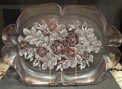 Vintage Mikasa Crystal Platter Rosella Pattern Pink Rose Flowers W Germany 16” L • $28