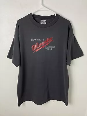 Vintage Milwaukee Power Electric Tools Logo Promo Men's L Faded Black 90s Shirt • $22
